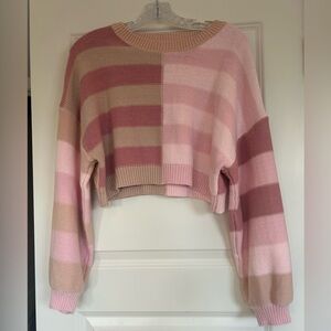 Le Lis Pink and Tan Striped Crew Neck Sweater